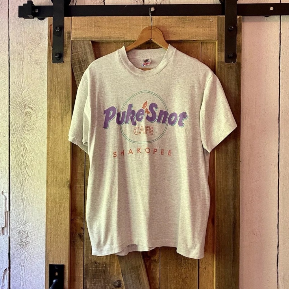 Vintage 90s Puke and Snot Cafe Bar Shakopee Minnesota Shirt Mens Size L Gray Tee